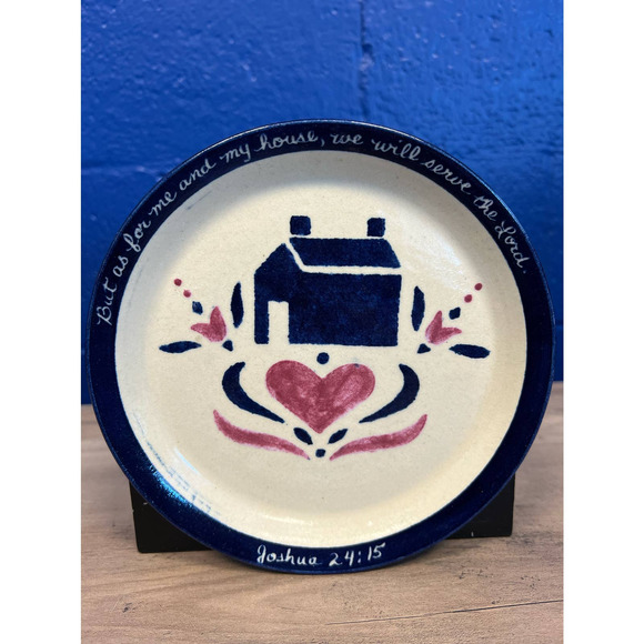 Vintage Ceramic Hand-Painted Home Heart Scripture Plate Joshua 24:15 - Signed - Picture 1 of 7